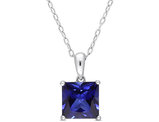 3.06 Carat (ctw) Lab-Created Blue Sapphire Princess Solitaire Pendant Necklace in Sterling Silver with Chain